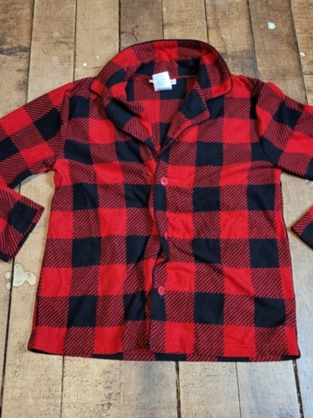 Komar Kids Red and Black Plaid Button-Down Pajama Shirt Large